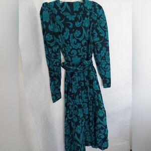 Laura Ashley Teal and Black Long Sleeve Dress